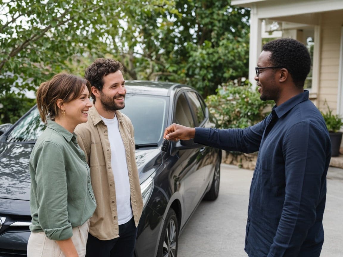 Customer receiving car keys at a driveway handover
