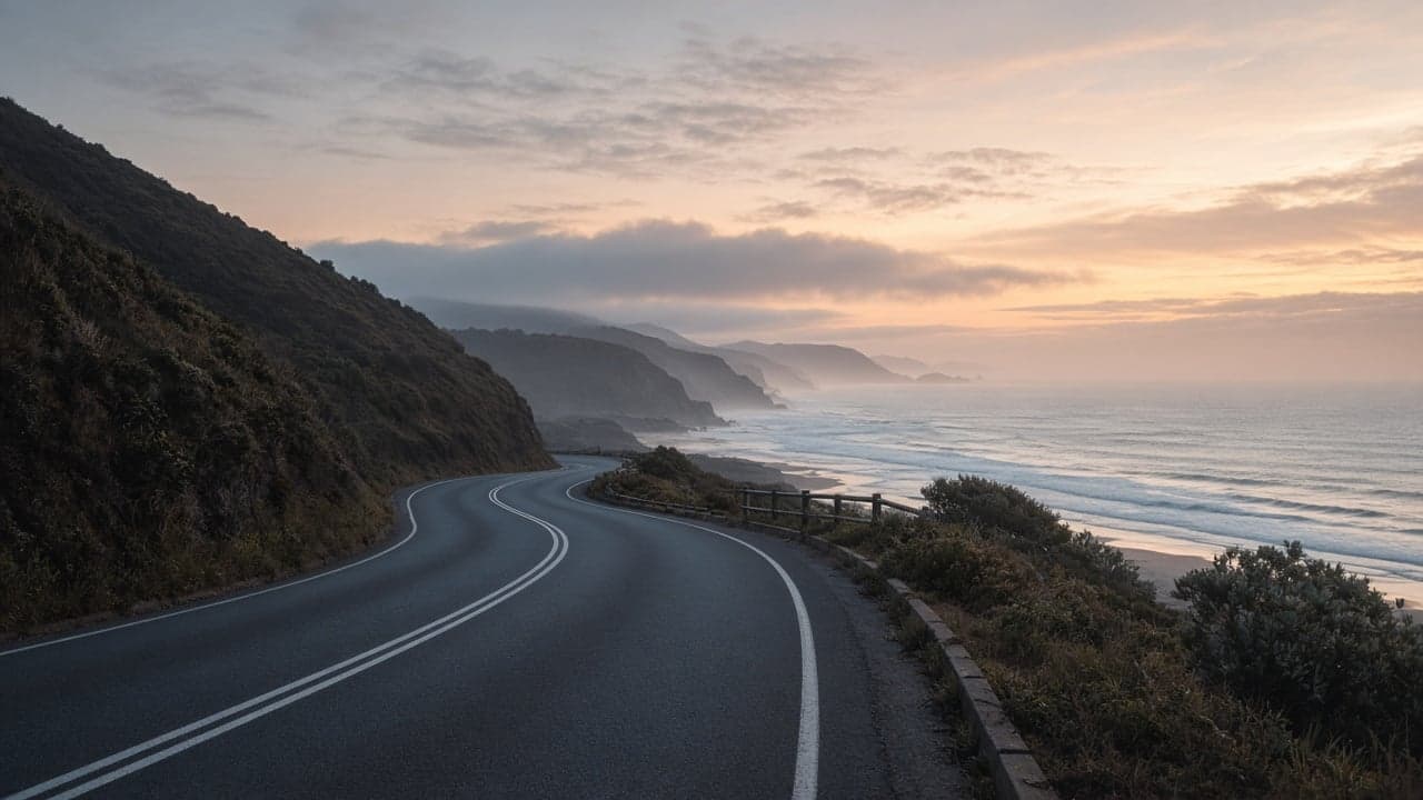 Open coastal road at dawn